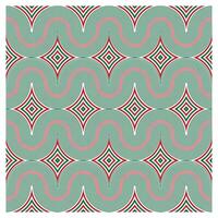 Abstract line art print pattern featuring wavy lines in green and red, interspersed with diamond shapes, creating a rhythmic, vibrant design. vector