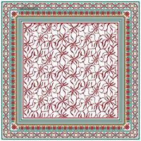 A decorative scarf, hand drawn dotted texture print pattern featuring intertwining red flowers and elegant borders in green and gold. Ideal for textiles or wallpaper design. vector