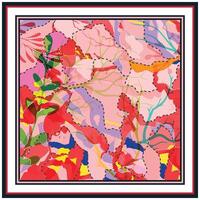 Abstract floral hand drawn print design featuring vibrant colors and flowing shapes outline with dotted lines, framed in bold layers. vector