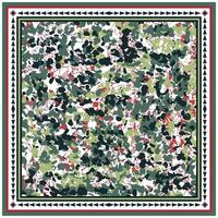 A vibrant, abstract pattern of dark green, olive, and burgundy shapes on a white background, framed with a geometric border. vector