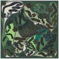 A colorful hand drawn dotted line abstract design featuring intricate floral patterns and flowing lines against a green background. vector