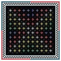 A vibrant geometric pattern featuring colorful star shapes on a black background, bordered by intricate multicolored frames, it could be used as a wallpaper, fabric design, scarf, pillow cover vector