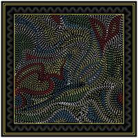 Colorful abstract hand drawn and dot print texture, design featuring swirling patterns in red, blue, yellow, and green against a black background, framed with a decorative border. vector