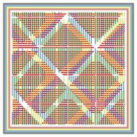 Colorful geometric pattern featuring vibrant red, blue, yellow, and green lines arranged in a grid of triangles and rectangles. vector
