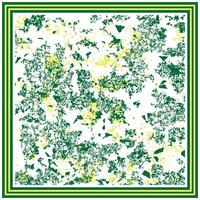 Abstract pattern of green and yellow foliage shapes on a white background, framed by bold green and yellow stripes. vector