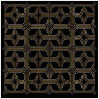 A repeating hand drawn dotted print on geometric pattern of intertwined shapes in orange, yellow, and white dots on a black background, it could be used as a wallpaper, fabric design, scarf, pillow vector