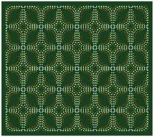 A symmetrical pattern with vibrant pink, white, and yellow dots arranged in intricate curves on a dark green background. vector