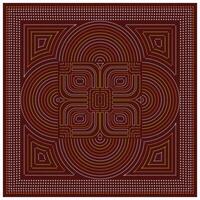 A geometric pattern of concentric circles and squares in vibrant shades of red, gold, and white, creating a complex visual design, it could be used as a wallpaper, fabric design, scarf, pillow vector