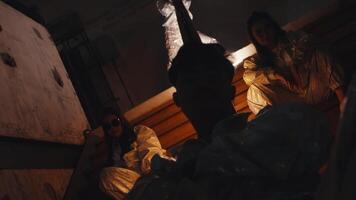 Mysterious Group in Reflective Outfits on Stairs video