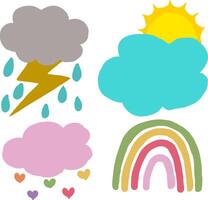 four different weather symbols, including a rainbow, cloud, and sun vector