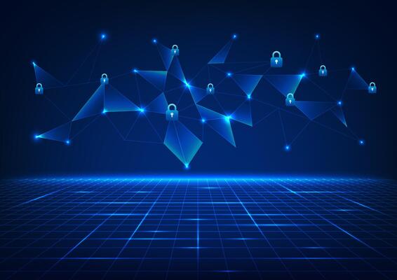 Security technology background. Connected lines with locks, represent network protection systems, hacking and virus protection. Protect important data. illustration.