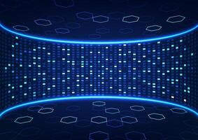 Metaverse technology background, curves combined with three-dimensionally arranged squares, signifies entering a virtual world that uses entertainment. vector