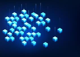 Blockchain technology, a series of square boxes that connect to each other, represents the technology of storing data that is linked as a network through computer encryption, sharing the recorded data vector