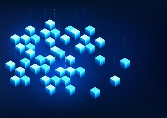 Blockchain technology, a series of square boxes that connect to each other, represents the technology of storing data that is linked as a network through computer encryption, sharing the recorded data