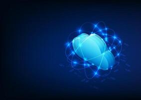 Cloud computing technology background with circuit lines around it, representing the technology of electronic data storage via the Internet, which has a data center infrastructure and privacy system vector