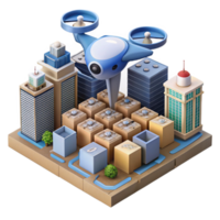 magnificent creative Aerial View of Sentient City with Drone Delivery Transparent Background high quality png