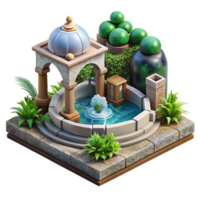 serene modern Artificial Gravity Garden with Fountain Transparent Background genuine png