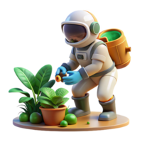 vibrant classic Astronaut Watering Plants in Space Habitat Transparent Background professional png