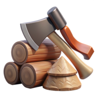 wonderful classic Axe and Wood Pile Side Angle Isolated with Realistic Texture professional png