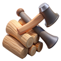 vibrant traditional Axe and Wood Pile Side Angle Isolated with Realistic Texture high resolution png