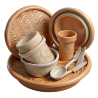 beautiful rustic Biodegradable Plate and Utensils Isolated authentic png