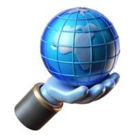 serene artistic Bionic Hand Holding Globe Blue Tint Cutout genuine png