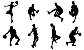 Silhouette of basketball player in different on white background vector