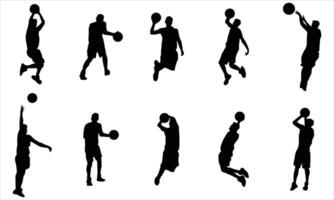 Silhouettes of basketball player on white background vector