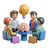 serene modern Brainstorming Session Illustration Isolated with Diverse Group of People 4K png