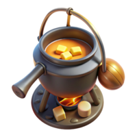 dramatic artistic Campfire Cooking Pot Top View Transparent Background with Firelight Detail exclusive png