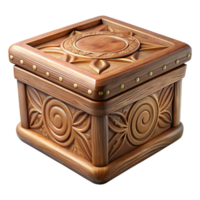 serene rustic Carved Wooden Box with Lid Transparent Background Isolated 4K png