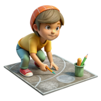 impressive minimalist Child Drawing with Chalk on Sidewalk Cutout exclusive png