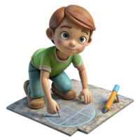 beautiful rustic Child Drawing with Chalk on Sidewalk Cutout premium png