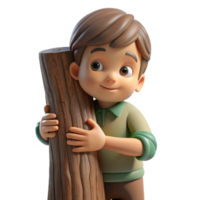 serene contemporary Child Hugging Tree Trunk Isolated Heartwarming Scene professional png
