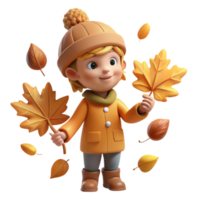 magnificent minimalist Child Playing with Leaves Cutout Autumnal Scene professional png