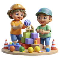 elegant rustic Children Playing with Toys in Playroom Transparent Background authentic png