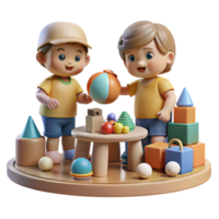 wonderful rustic Children Playing with Toys in Playroom Transparent Background high resolution png