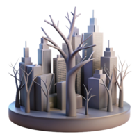 impressive minimalist Cityscape Silhouette with Tree Branches Transparent Background authentic png