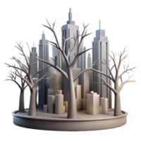 wonderful rustic Cityscape Silhouette with Tree Branches Transparent Background high quality png