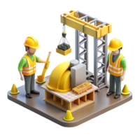 extraordinary artistic Construction Site with Cranes and Workers Isolated Yellow Helmets high resolution png