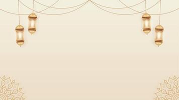 Simple Luxurious Soft Gold Themed Looping Animation Islamic Blank Horizontal Background Design with Mandala Patterns and Hanging Lanterns video