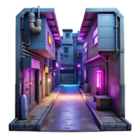 elegant rustic Cyberpunk Alleyway with Neon Lights Isolated Element genuine png