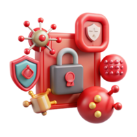 stunning artistic Cybersecurity Threats Visualization with Red Malware Icons Transparent Background original png