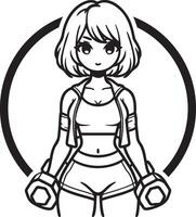 Girl Do Workouts with Dumbbells Cartoon. vector