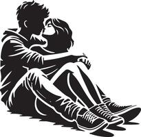 A Couple Sitting and Kissing Silhouette. vector
