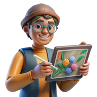 dramatic artistic Digital Artist Using Ai Tool on Tablet Screen Isolated 4K png