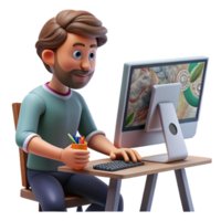 dramático clássico digital artista trabalhando com ai Programas lado Visão isolado exclusivo png