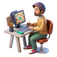 extraordinário tradicional digital artista trabalhando com ai Programas lado Visão isolado exclusivo png