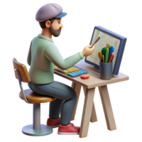 beautiful modern Digital Artist Working with Ai Software Side View Isolated original png
