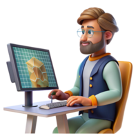impressive minimalist Digital Artist Working with Ai Software Side View Isolated premium png